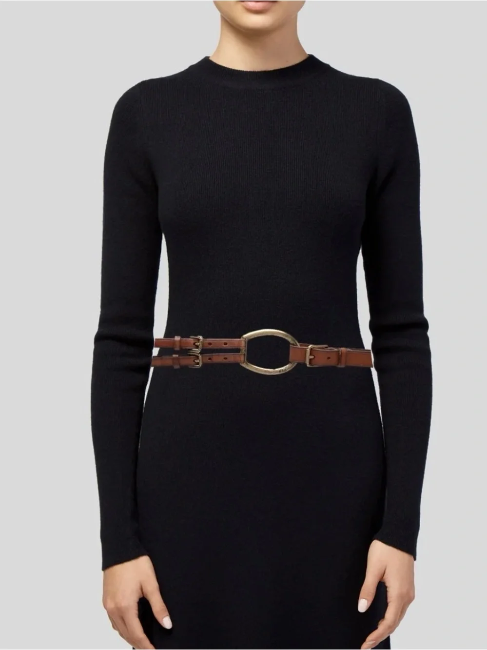 Vintage Lauren Ralph Lauren Equestrian Style Brown Leather Belt with Gold Buckle
